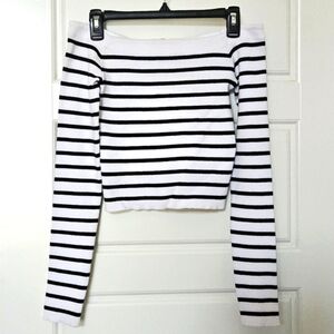 Aeropostale Black and White Striped Off-Shoulder Top